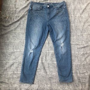 “Seven7” Pearl Studded Distressed Jeans